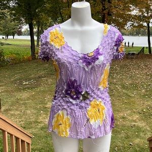 Garden of Delights stretchy 3-D blouse S-L